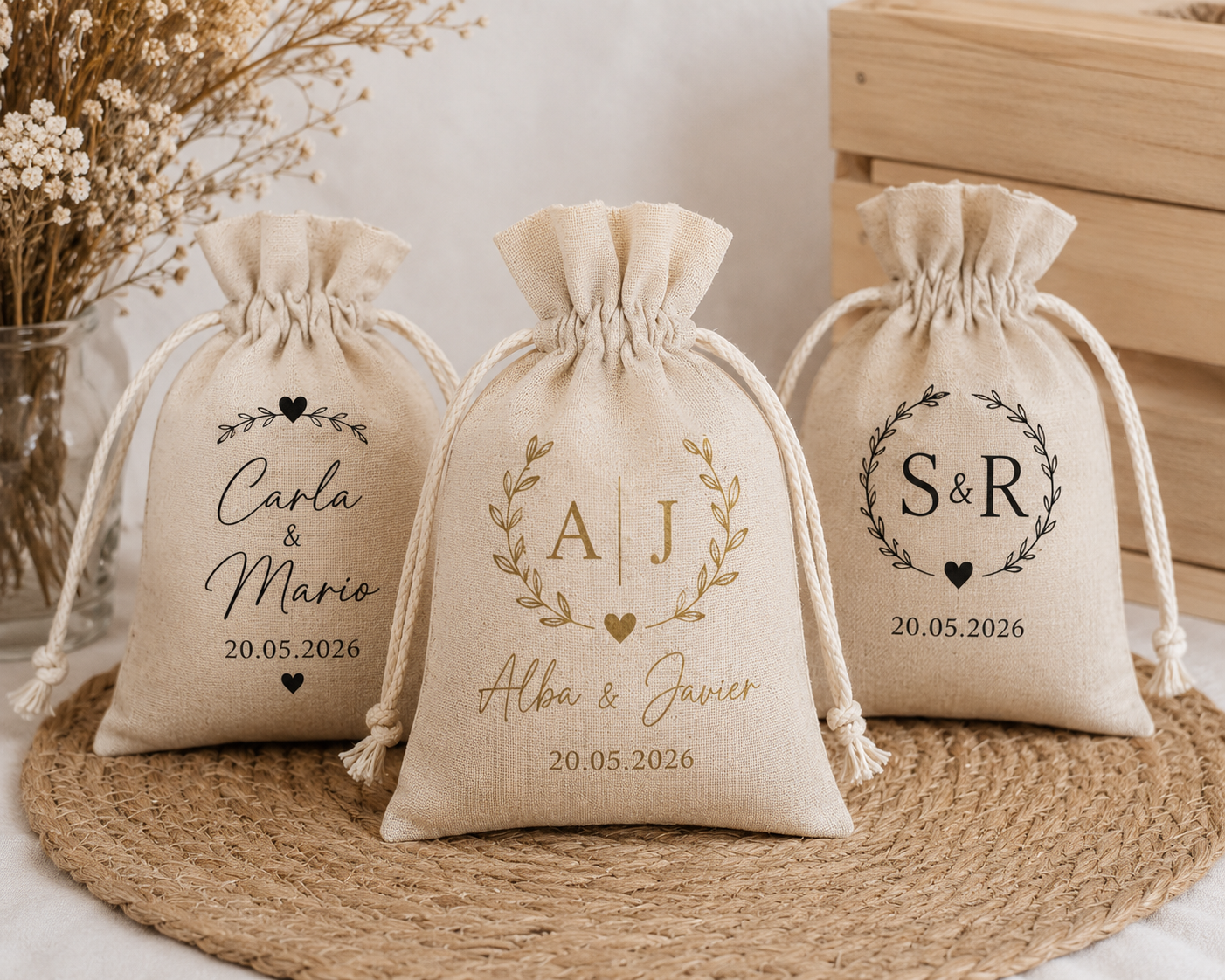 Saquito Personalizado para Detalles de Boda 15 x 20 cm